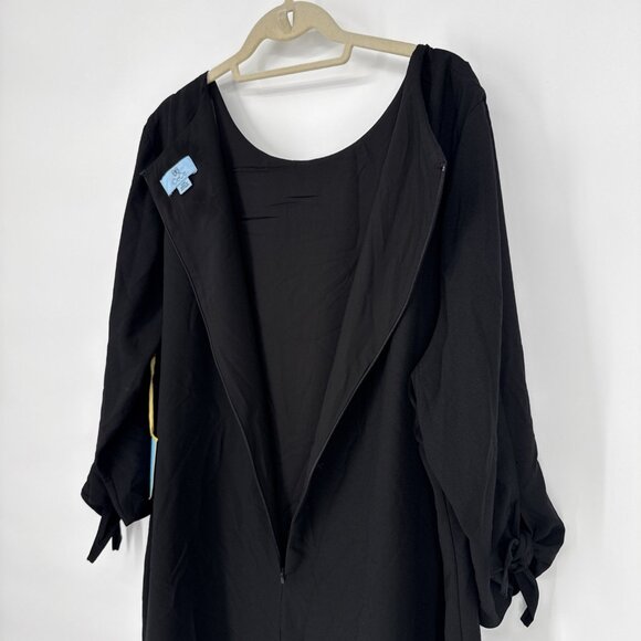 New CeCe Plus Size 22W Black V-Neck Shift Dress Tie Sleeves Work Office Career - Picture 7 of 9